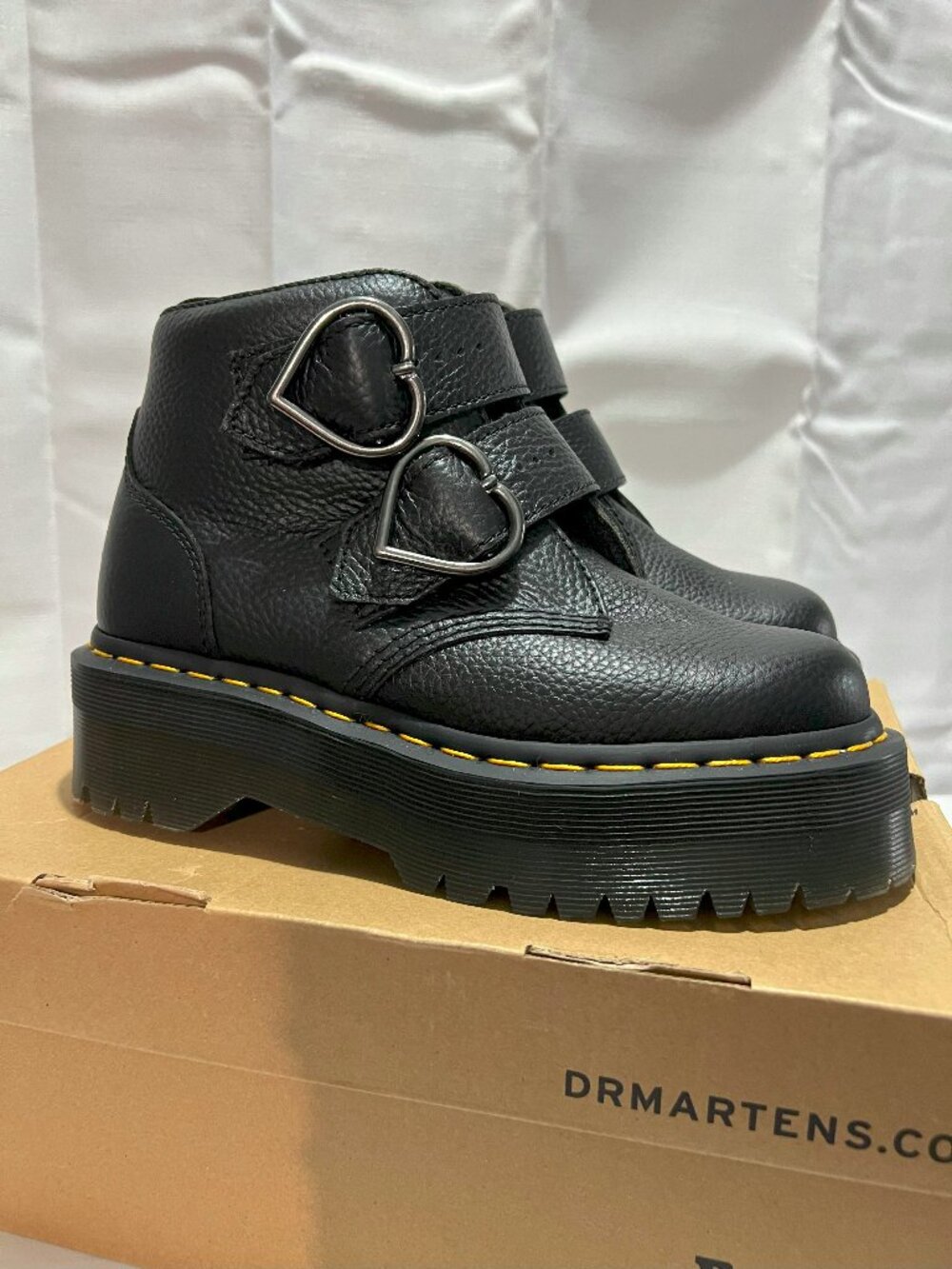 Dr. Martens women's Devon Heart black leather platform boots